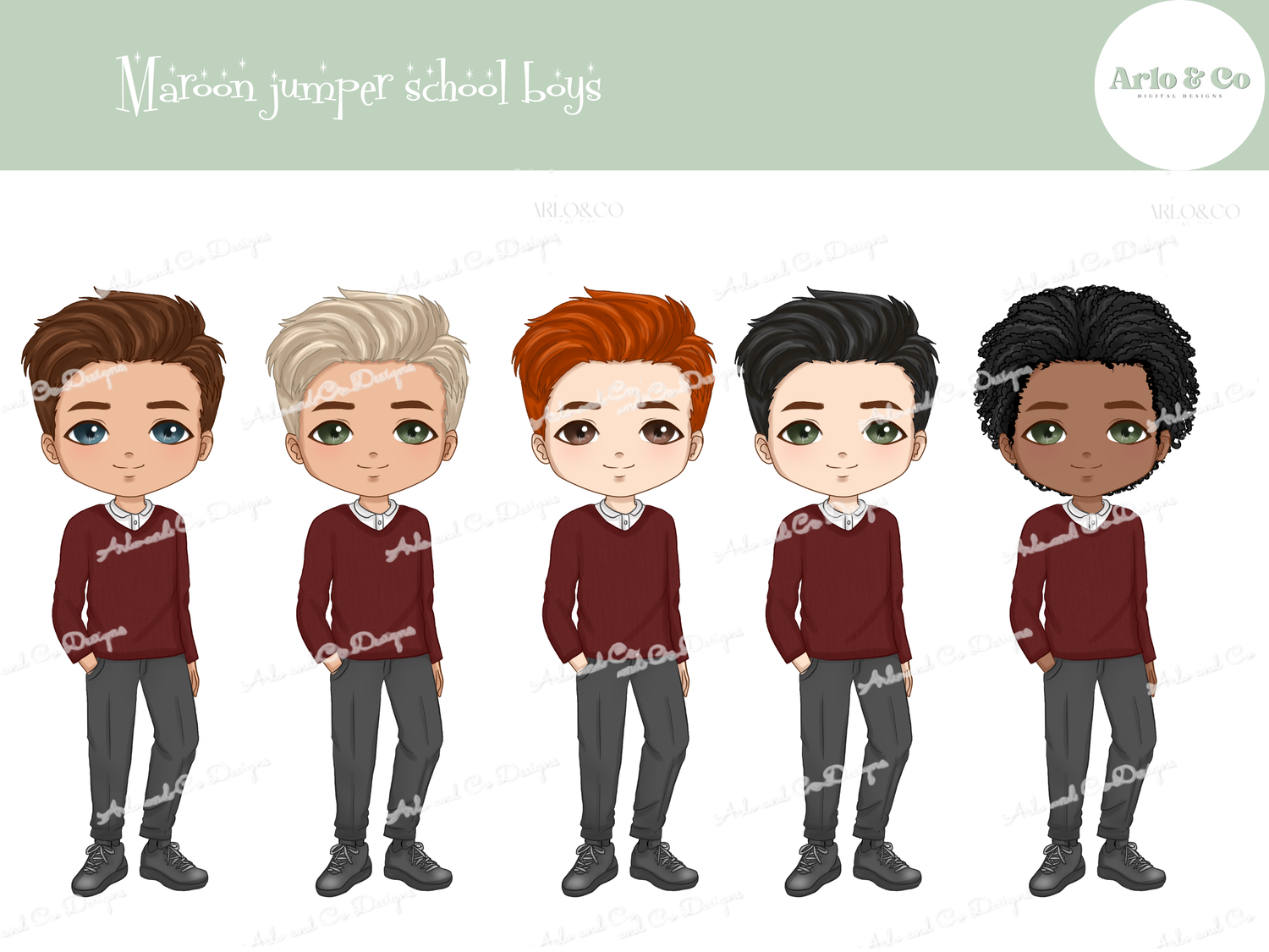 school-boys-maroon-jumper-character-dolls-clipart-digital-download