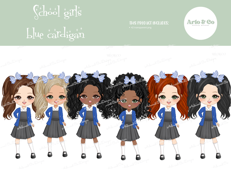 school-girl-character-dolls-grey-blue-cardigan-clipart-digital-download