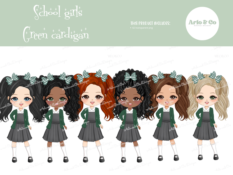 school-girl-character-dolls-green-cardigan-clipart-digital-download