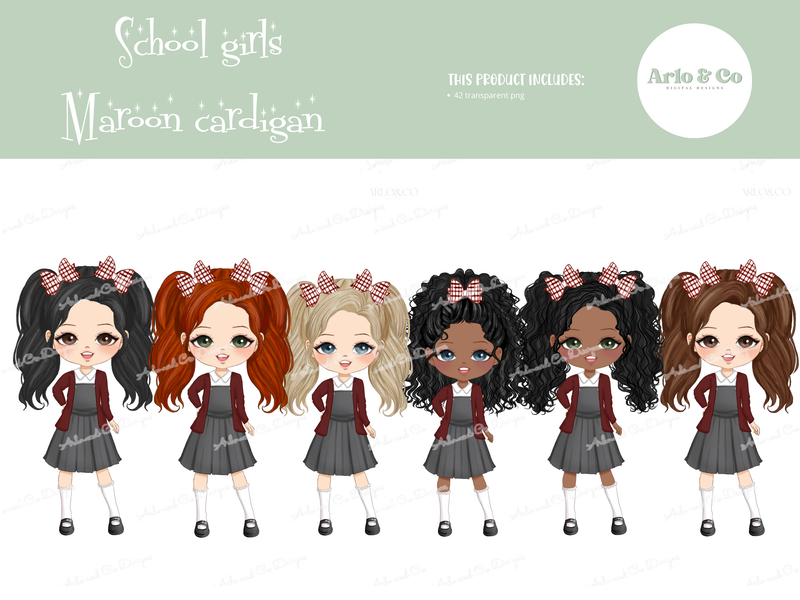 school-girl-character-dolls-maroon-cardigan-clipart-digital-download