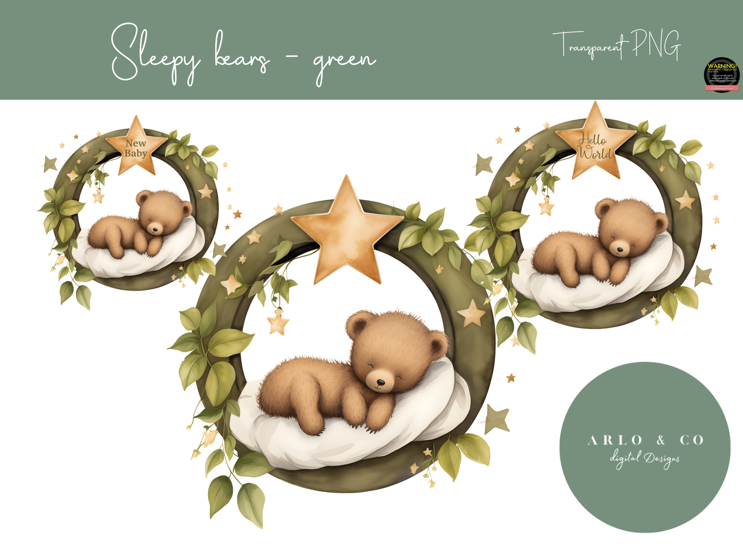 sleepy-baby-bear-green-clipart-digital-download