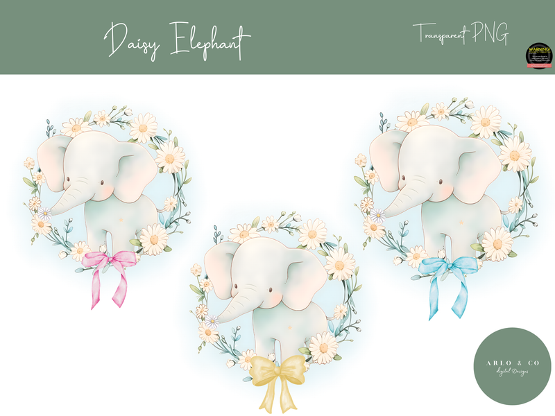 baby-daisy-elephant-wreath-and-clipart-set-digital-download