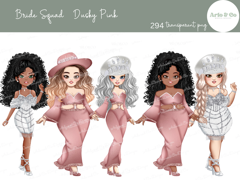 bride-squad-character-dolls-hen-party-clipart-digital-download