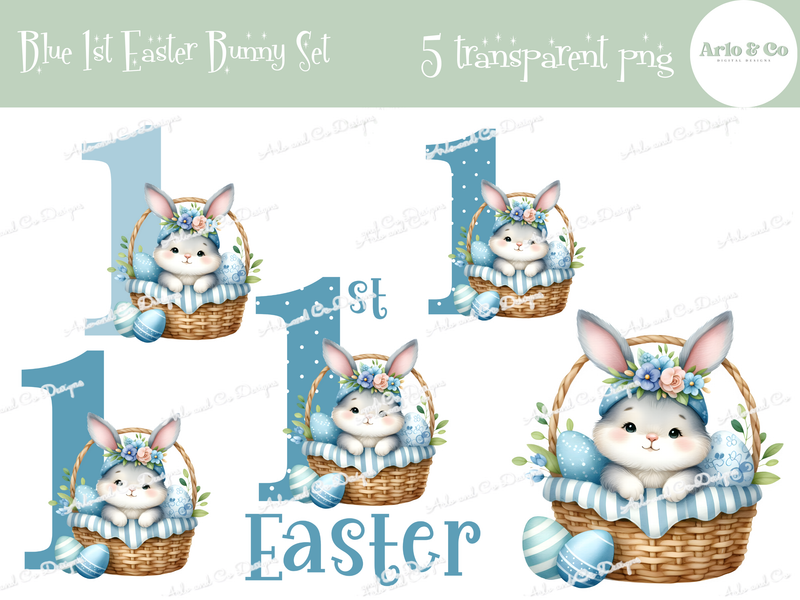 first-easter-blue-bunny-clipart-set-digital-download