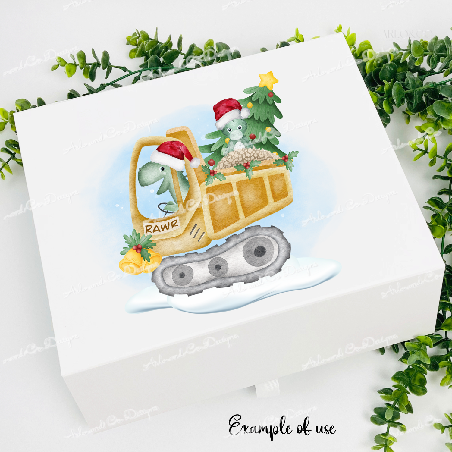 cute-christmas-dinoexcavator-clipart-digital-download