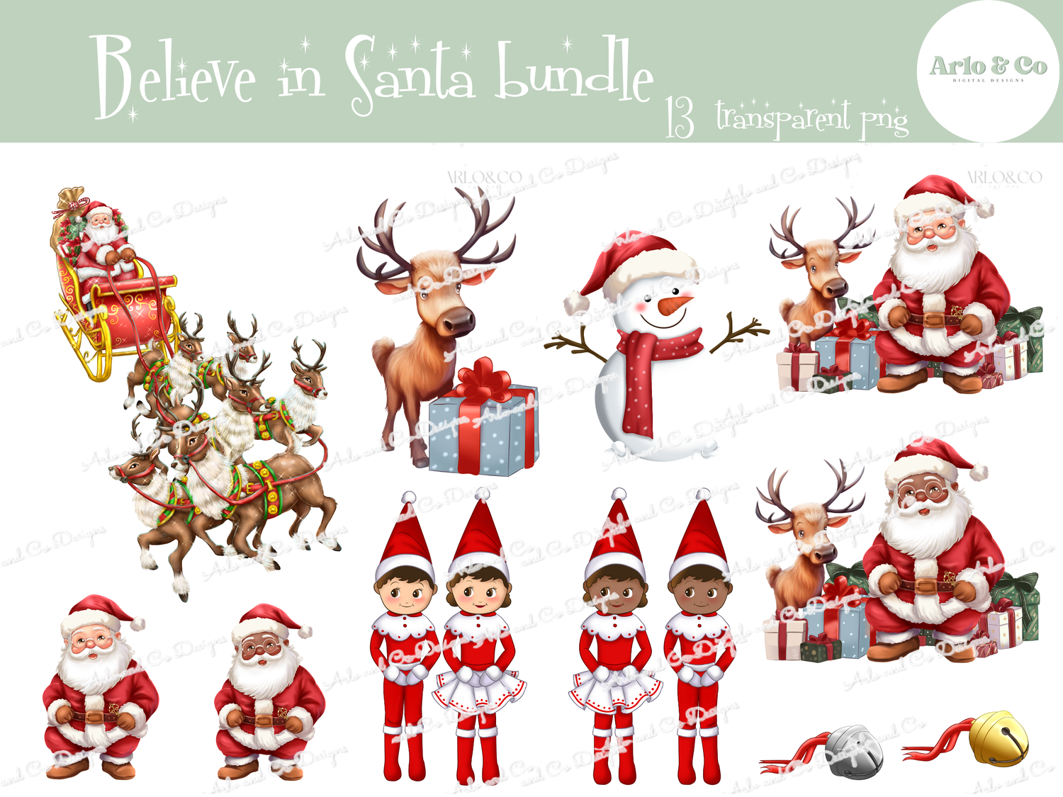 believe-in-christmas-cheeky-elves-bells-and-santa-sleigh-clipart-bundle-set-digital-download