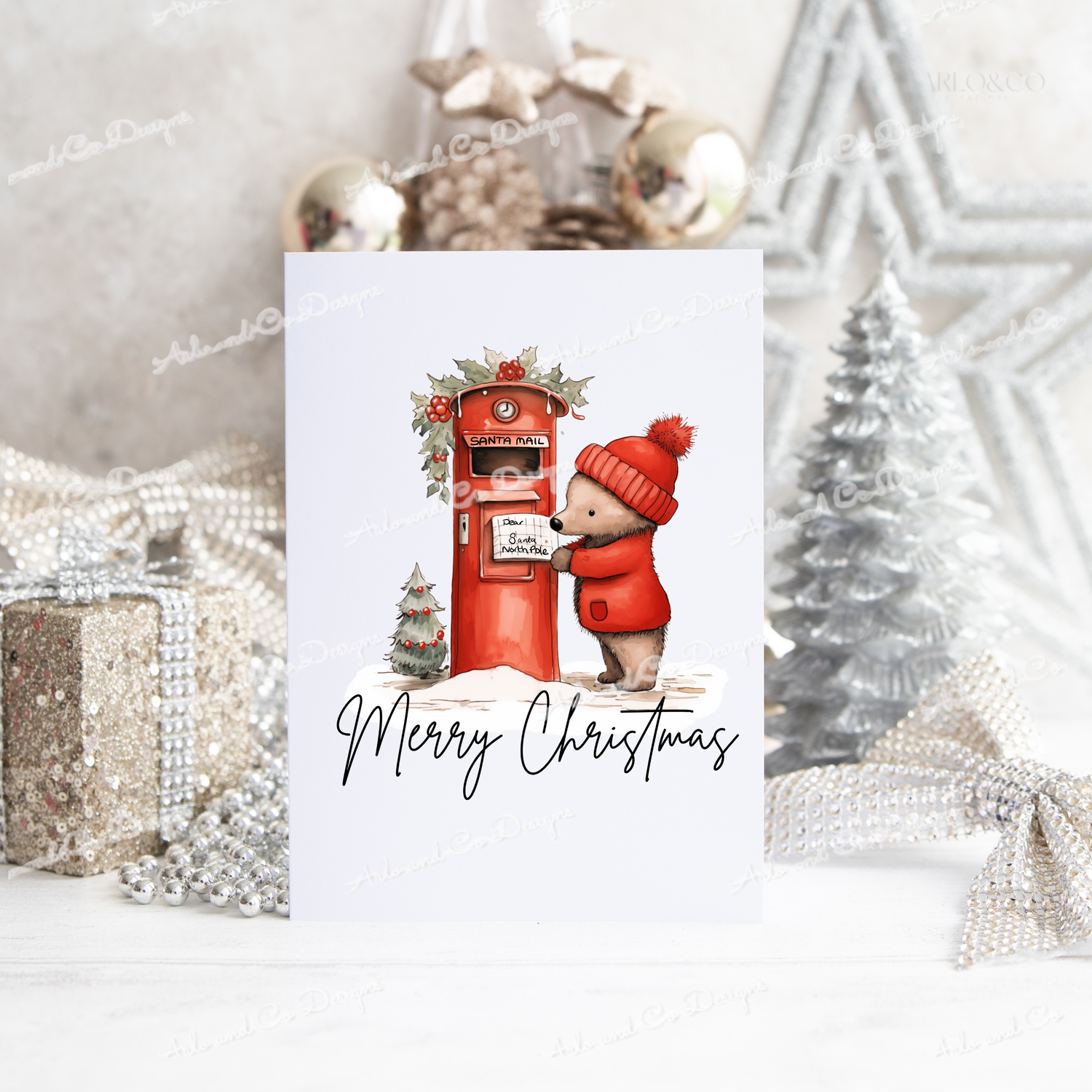 christmas-post-bear-clipart-digital-download