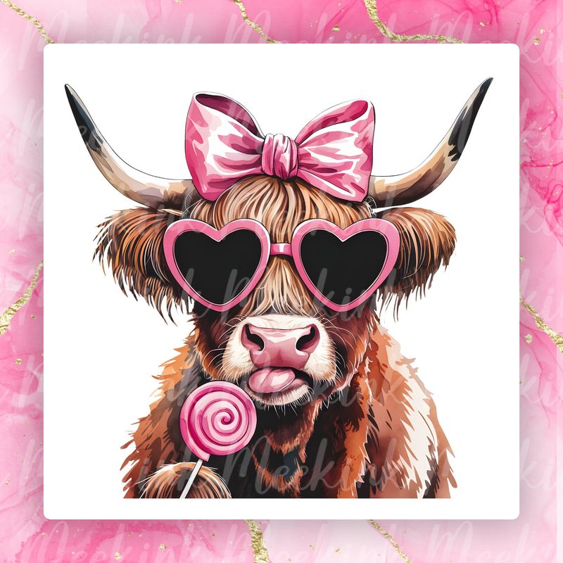 Pink Bow Highland Cow Valentines Decal