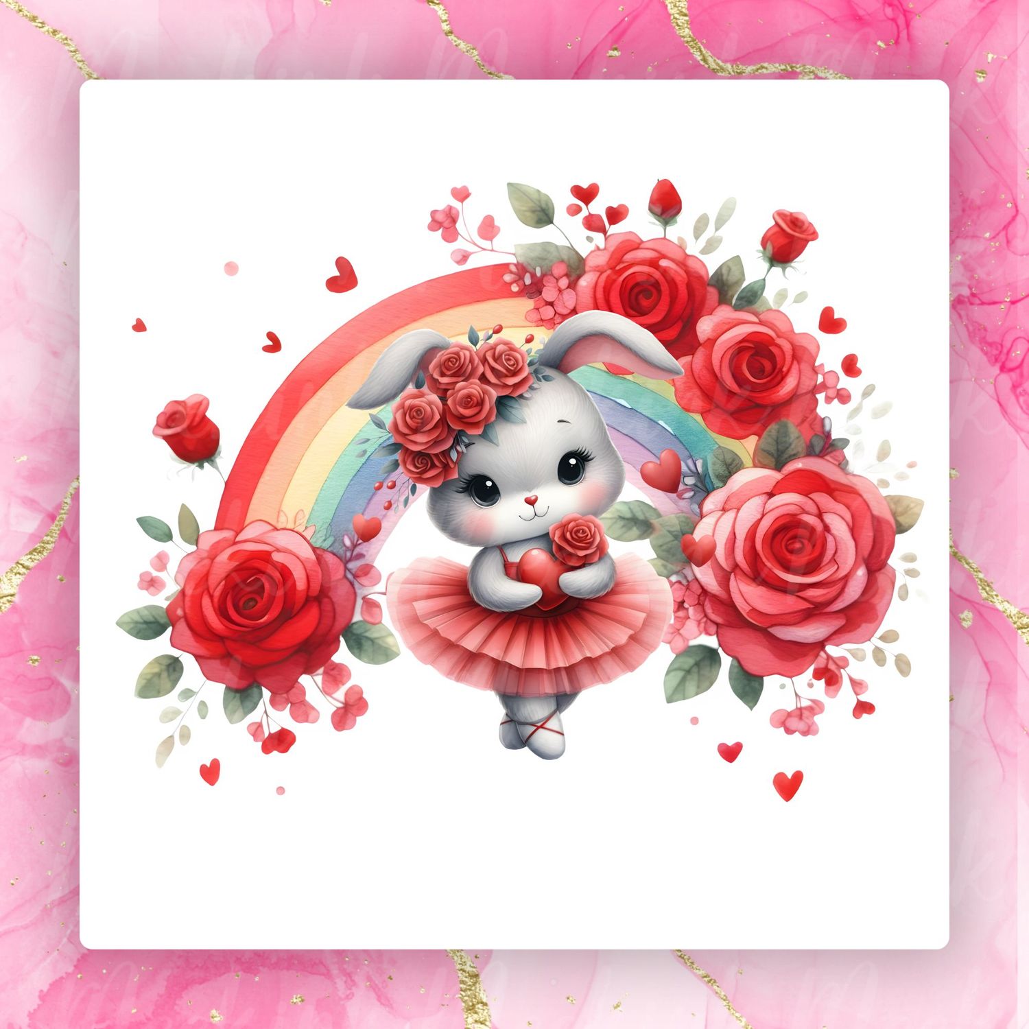 Bunny Rose Rainbow Valentines Decal