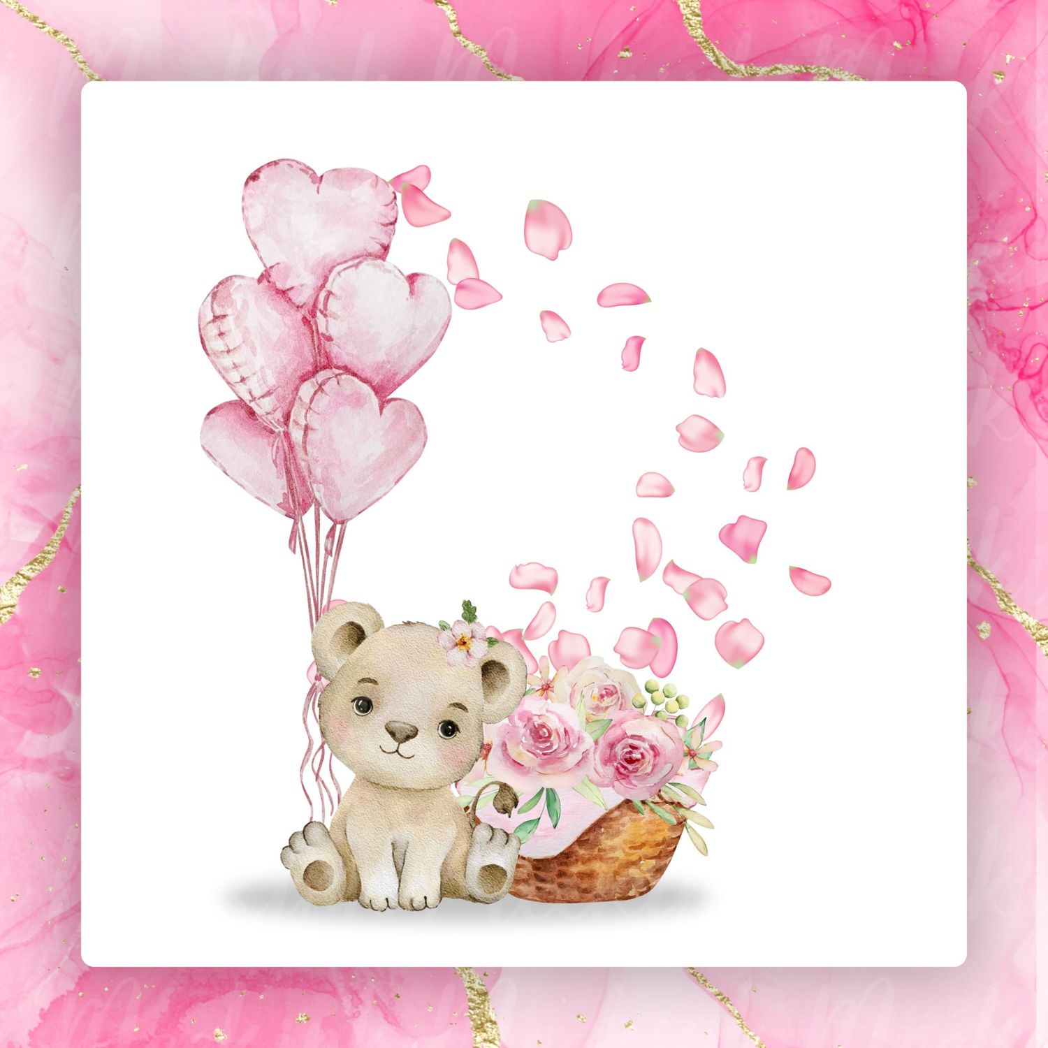 Baby Cub Heart Balloons Valentines Decal