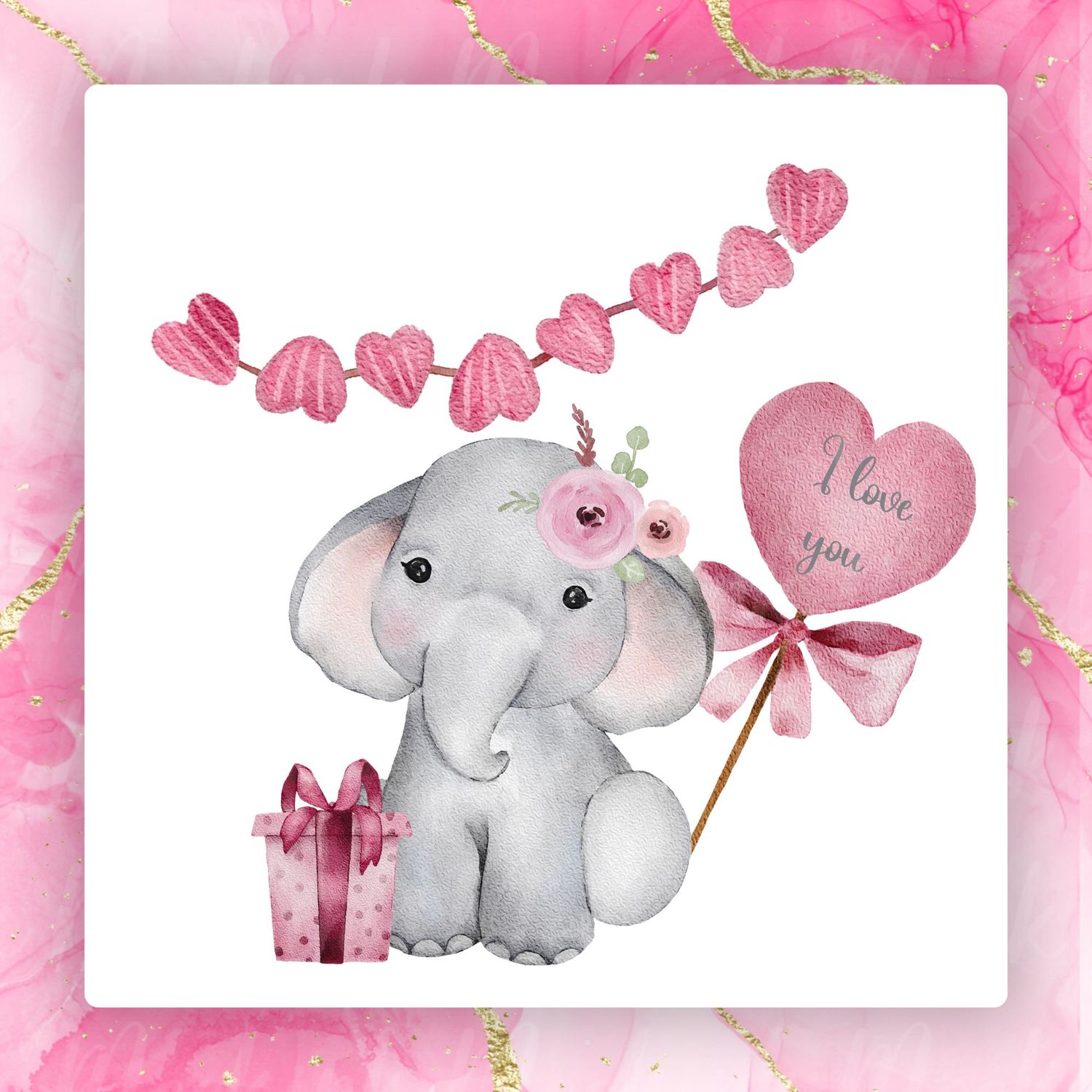 Baby Elephant Valentines Decal