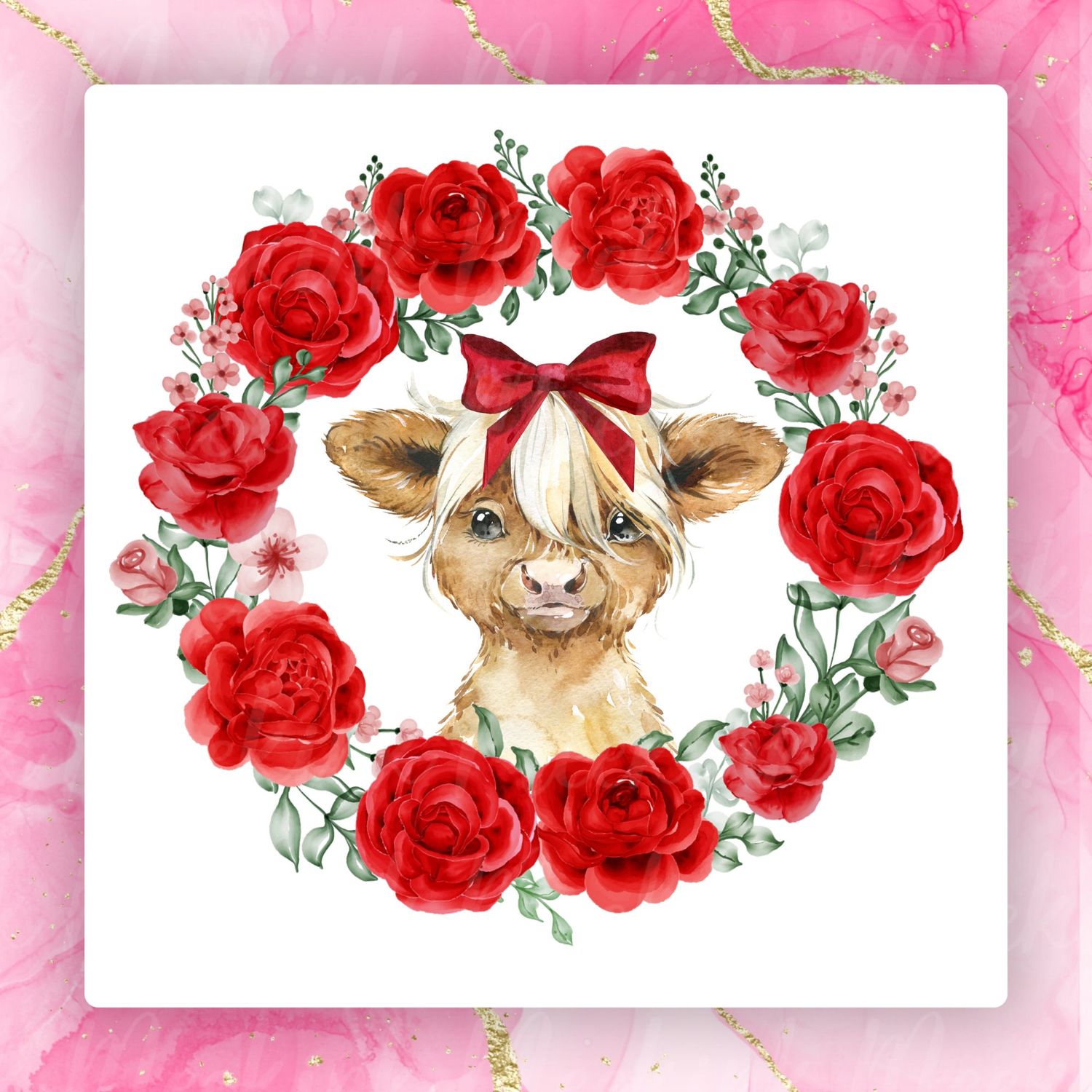 Highland Cow Red Roses Valentines Decal