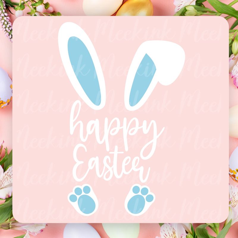 Happy Easter Bunny Ears Blue UVDTF or DTF Decal