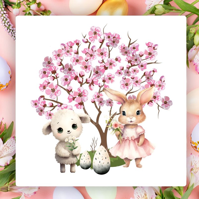 Easter Lamb &amp; Bunny UVDTF or DTF Decal