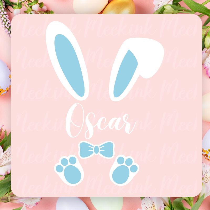 Happy Easter Bunny Ears Blue Personalised UVDTF or DTF Decal