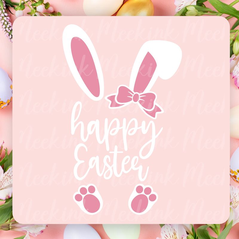 Happy Easter Bunny Ears Pink UVDTF or DTF Decal