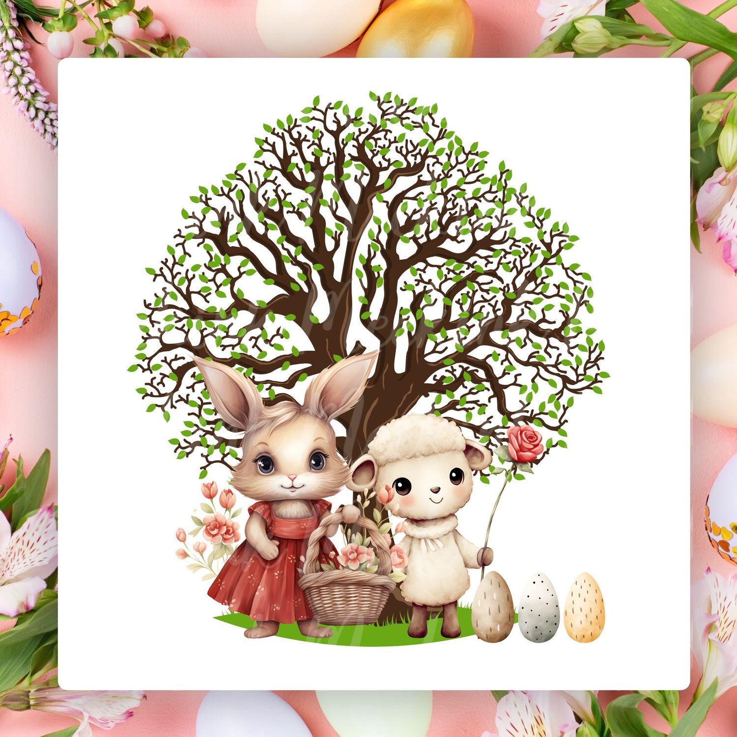 Easter Lamb &amp; Bunny Design 2 UVDTF or DTF Decal