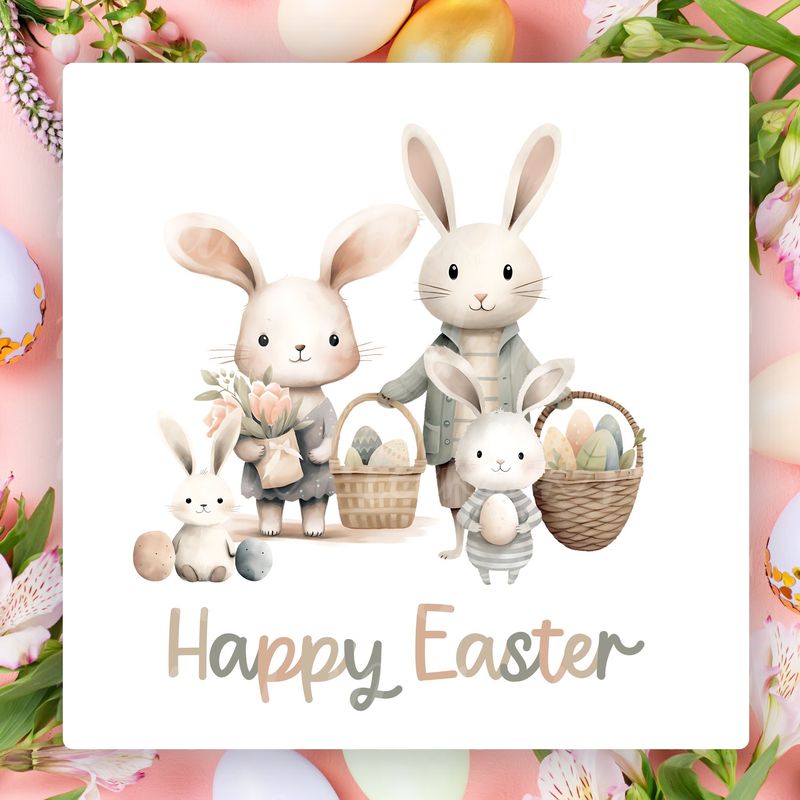 Easter Bunny Family Happy Easter UVDTF or DTF Decal