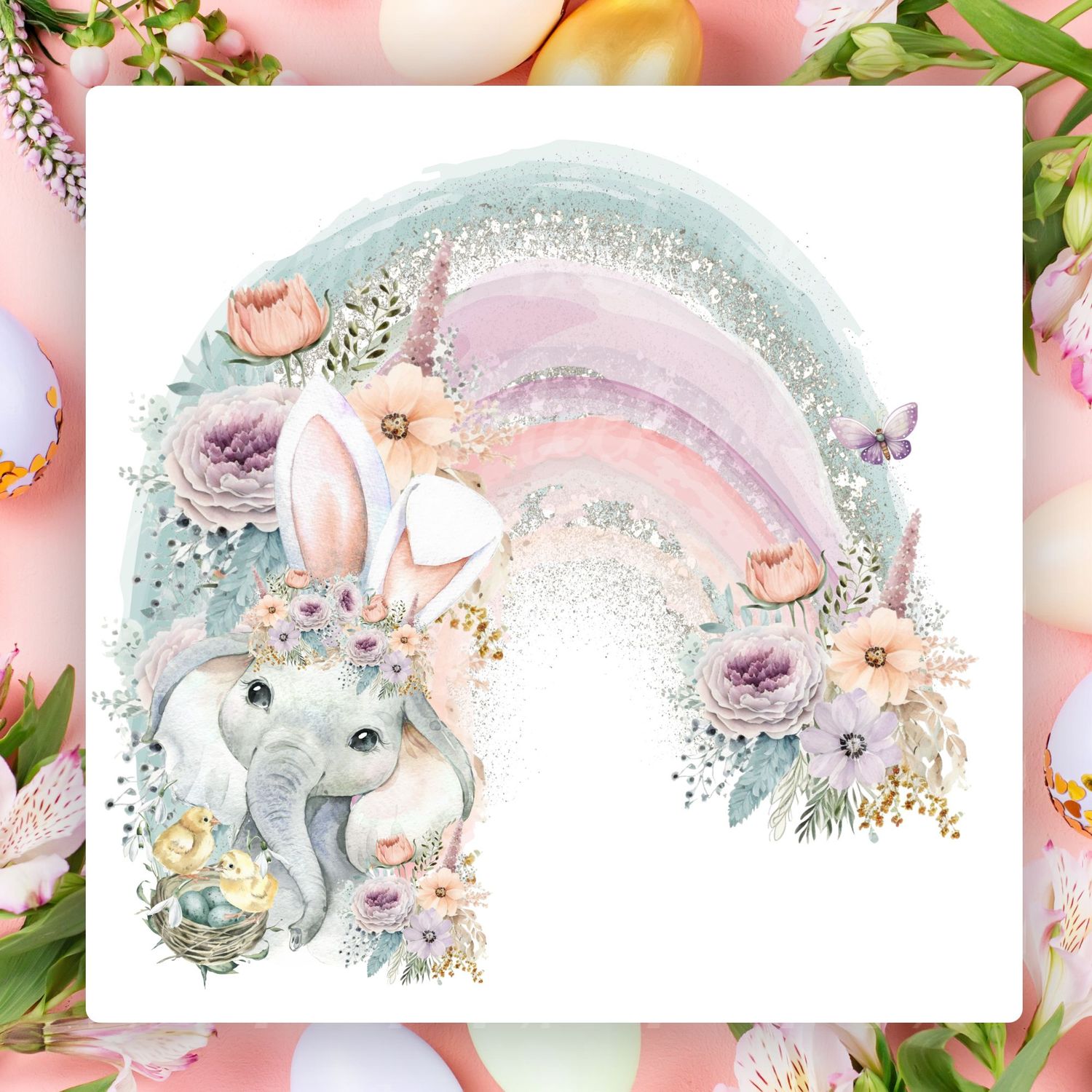 Easter Elephant Rainbow UVDTF or DTF Decal