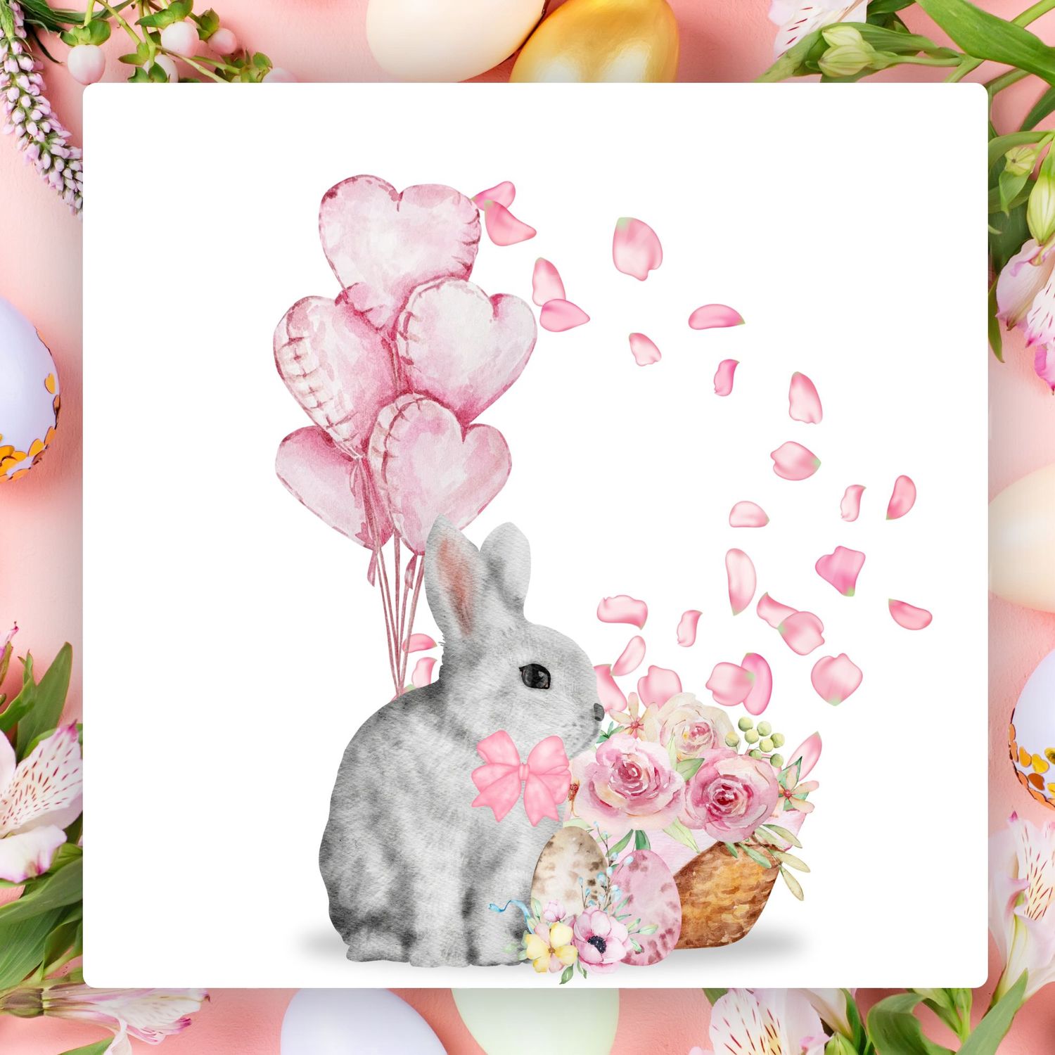 Pink Bunny Balloons UVDTF or DTF Decal