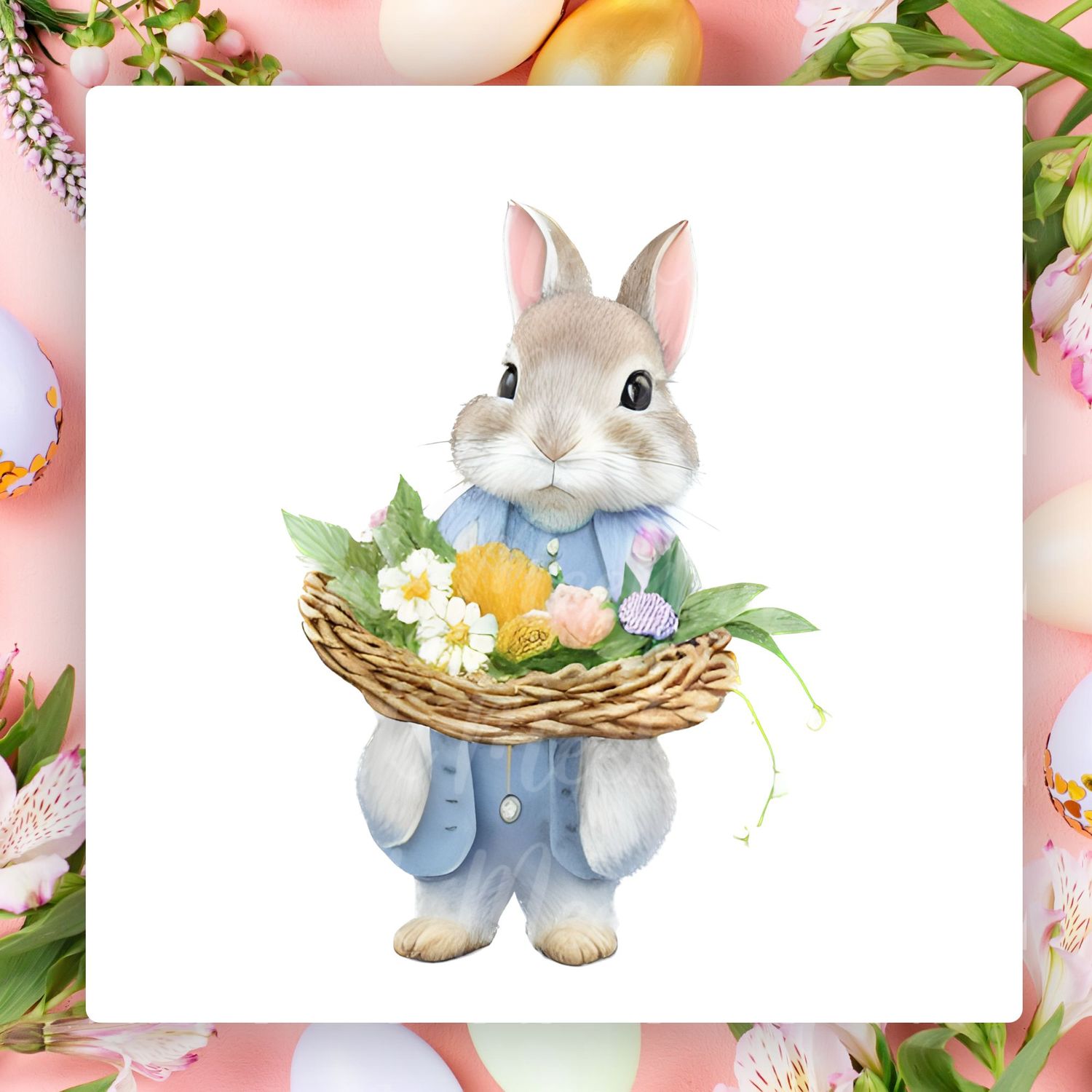 Rabbit With A Basket UVDTF or DTF Decal