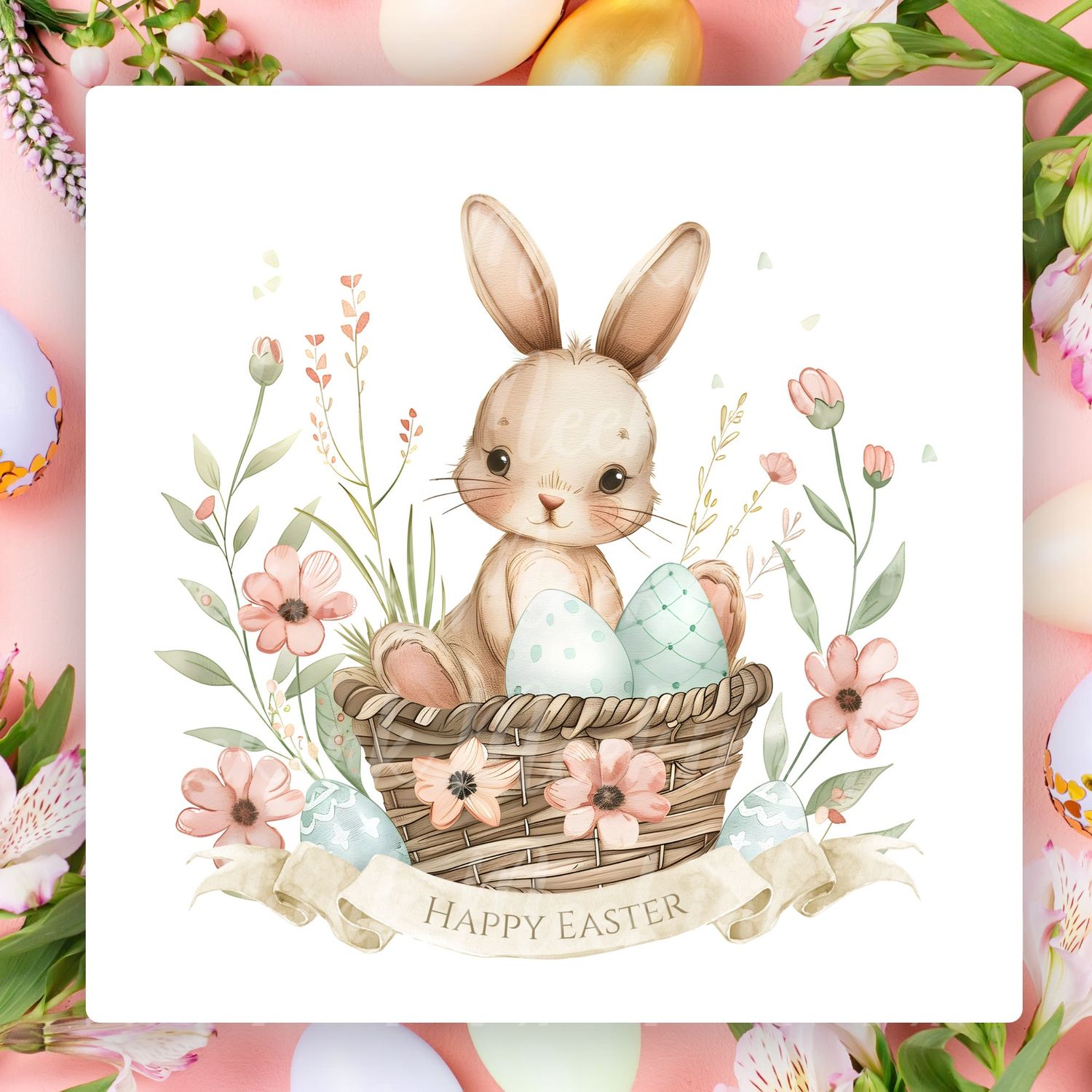 Easter Bunny Floral Basket UVDTF or DTF Decal
