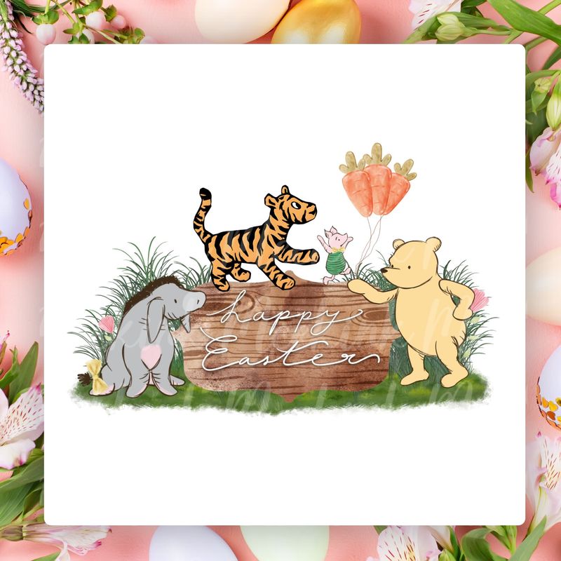 Bear &amp; Friends Easter Scene UVDTF or DTF Decal