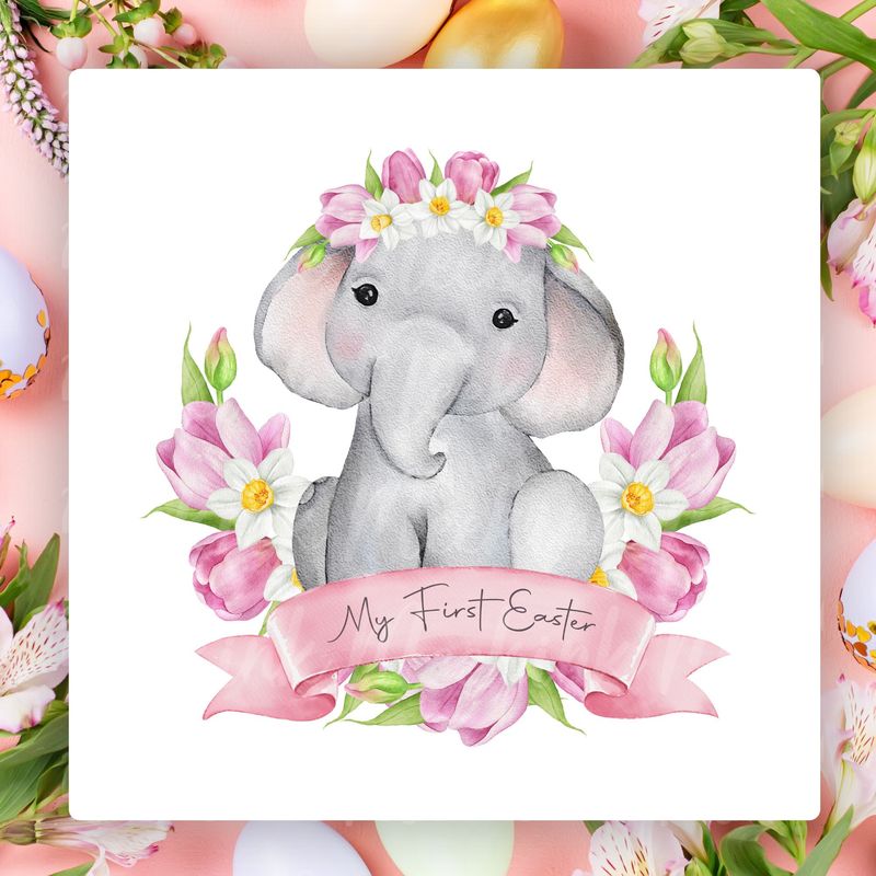 Pink Elephant My First Easter UVDTF or DTF Decal