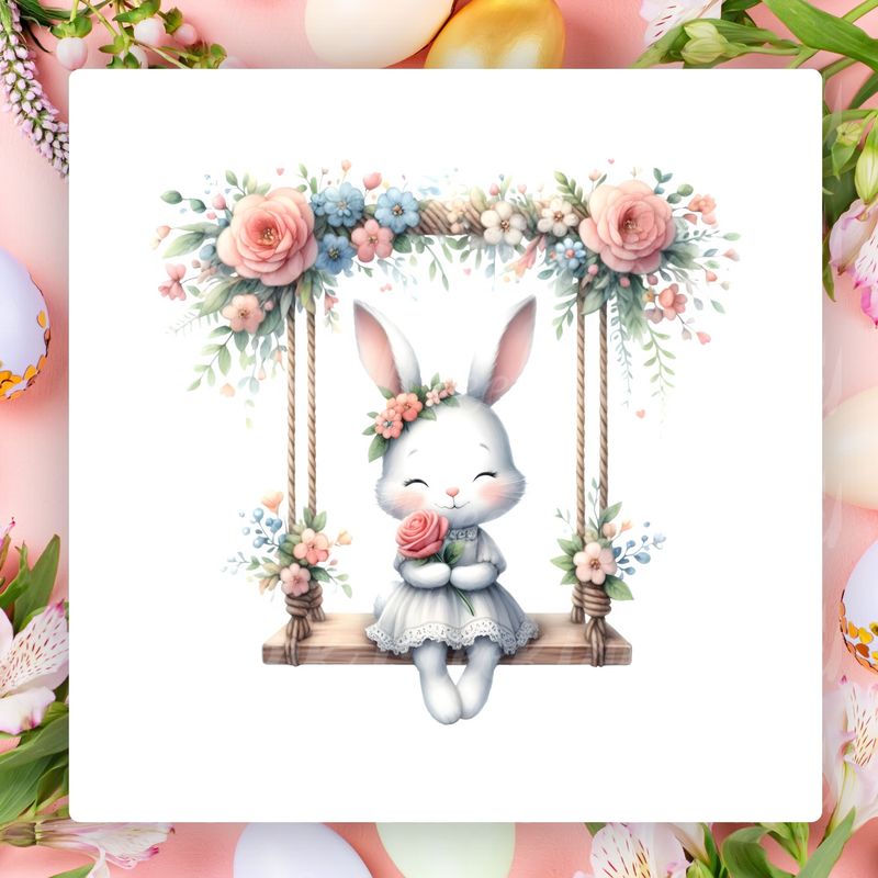 Bunny On A Swing UVDTF or DTF Decal