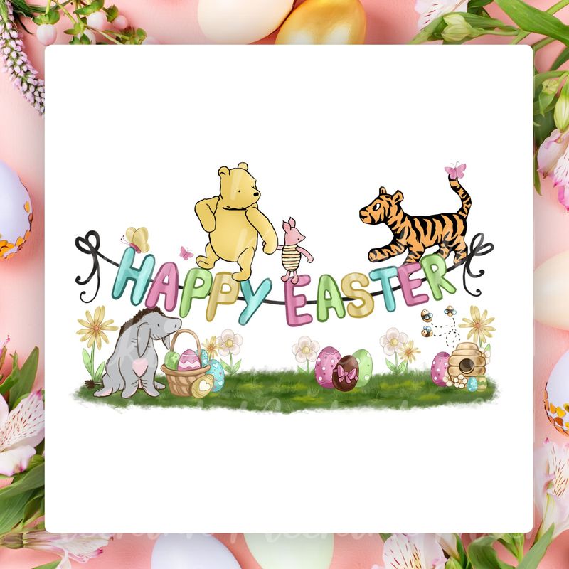 Happy Easter Bear Scene UVDTF or DTF Decal