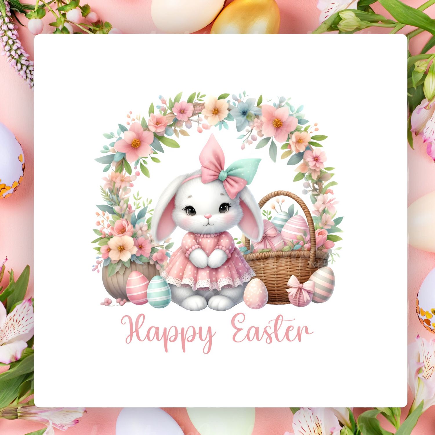 Beautiful Floral Arch Easter Bunny UVDTF or DTF Decal