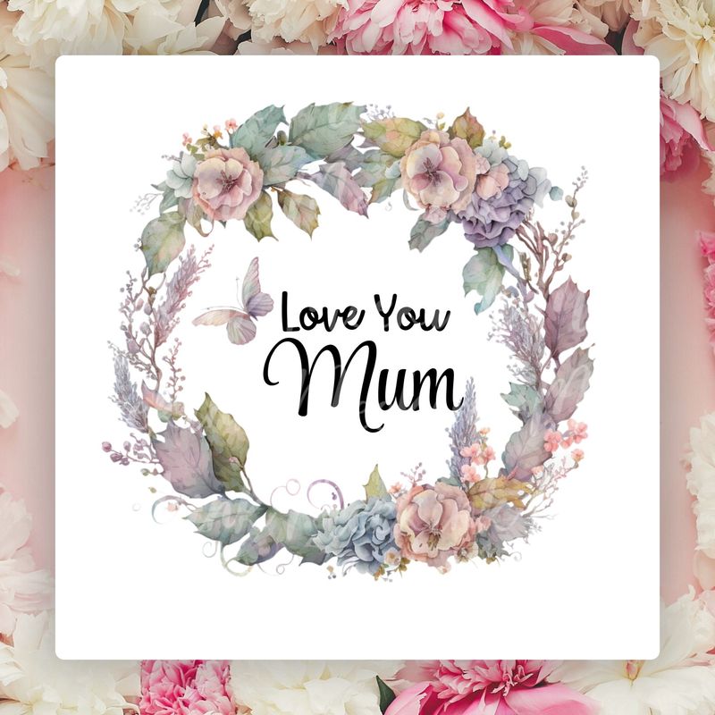 MUM Flowers &amp; Butterflies Wreath Mother&#39;s Day UVDTF or DTF Decal