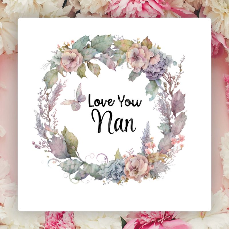 NAN Flowers &amp; Butterflies Wreath Mother&#39;s Day UVDTF or DTF Decal