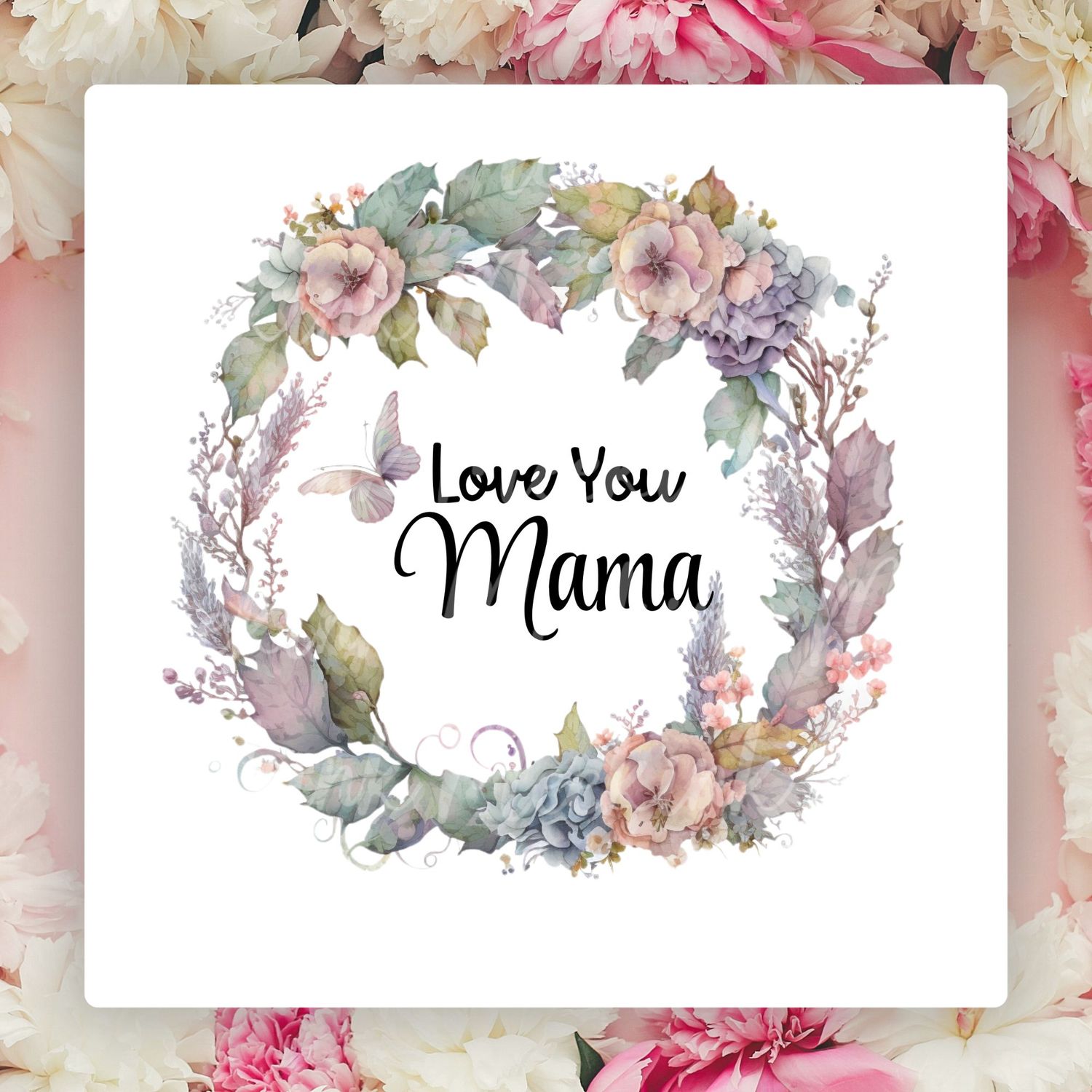MAMA Flowers &amp; Butterflies Wreath Mother&#39;s Day UVDTF or DTF Decal