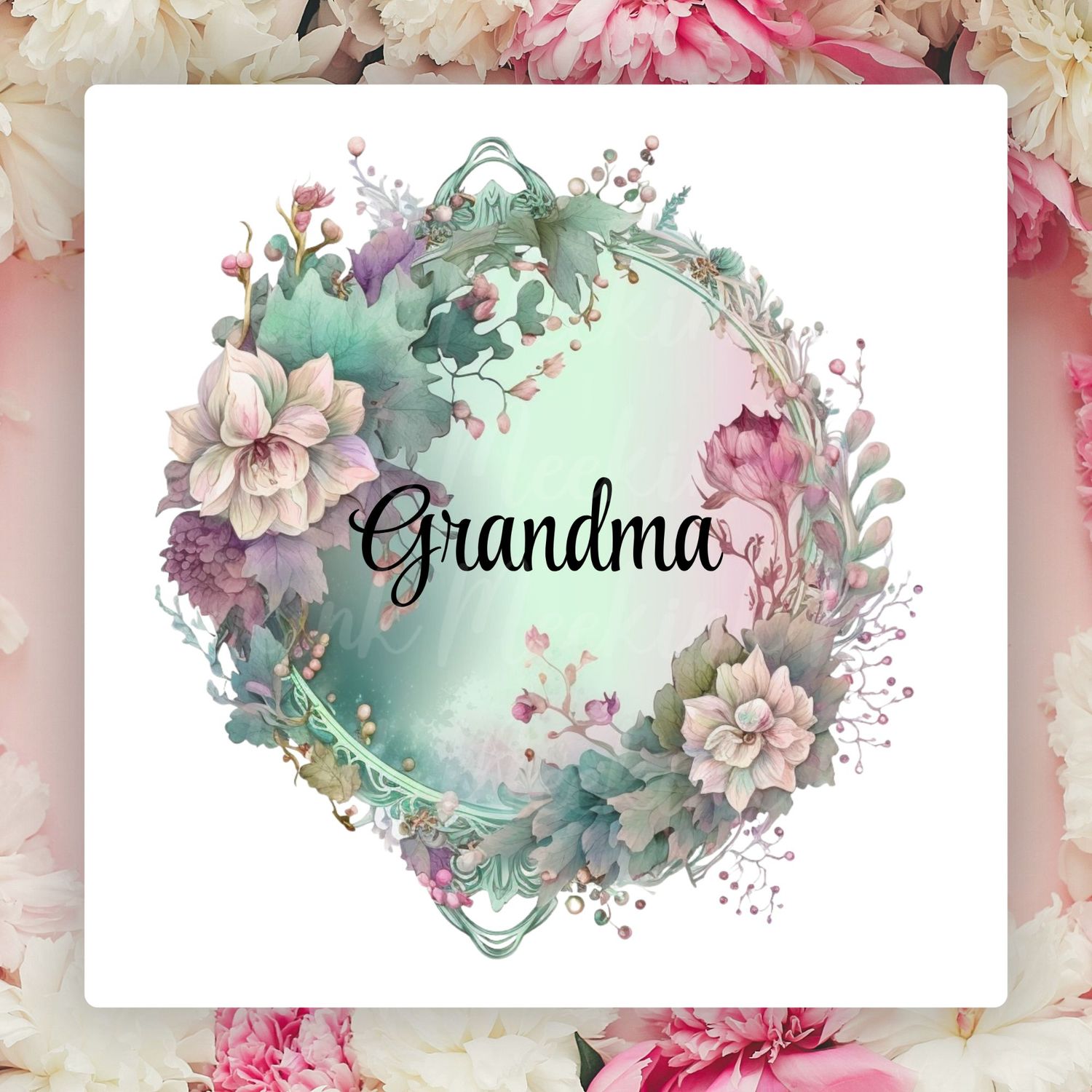 GRANDMA Floral Mirror Frame Design Mother&#39;s Day UVDTF or DTF Decal