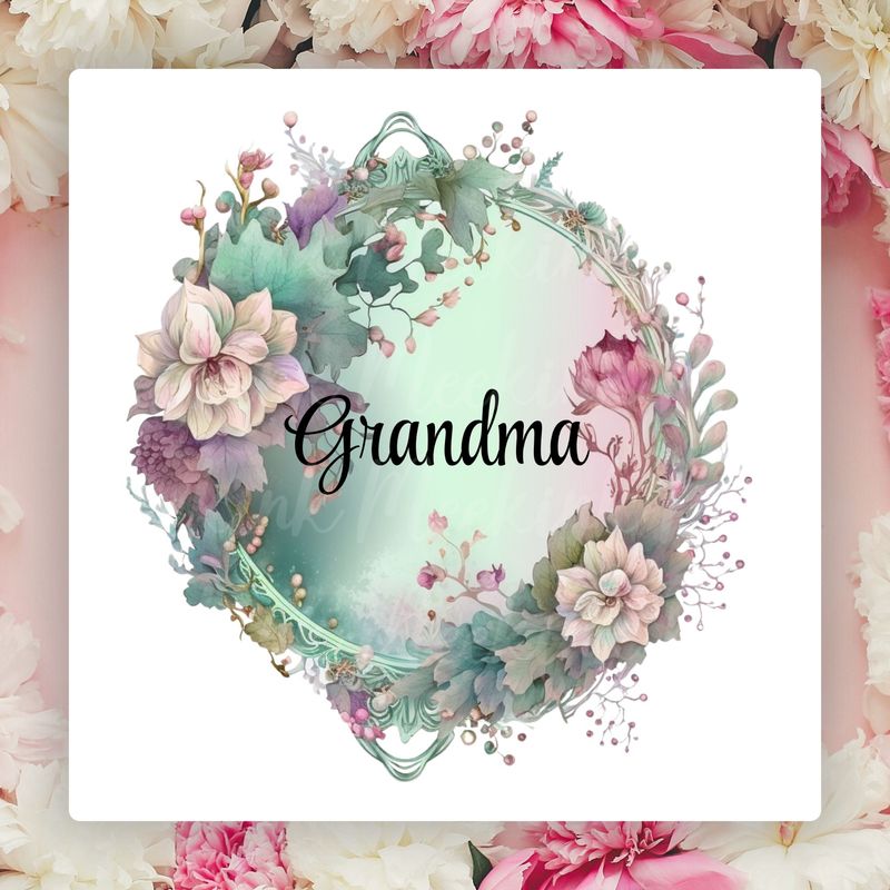 GRANDMA Floral Mirror Frame Design Mother&#39;s Day UVDTF or DTF Decal