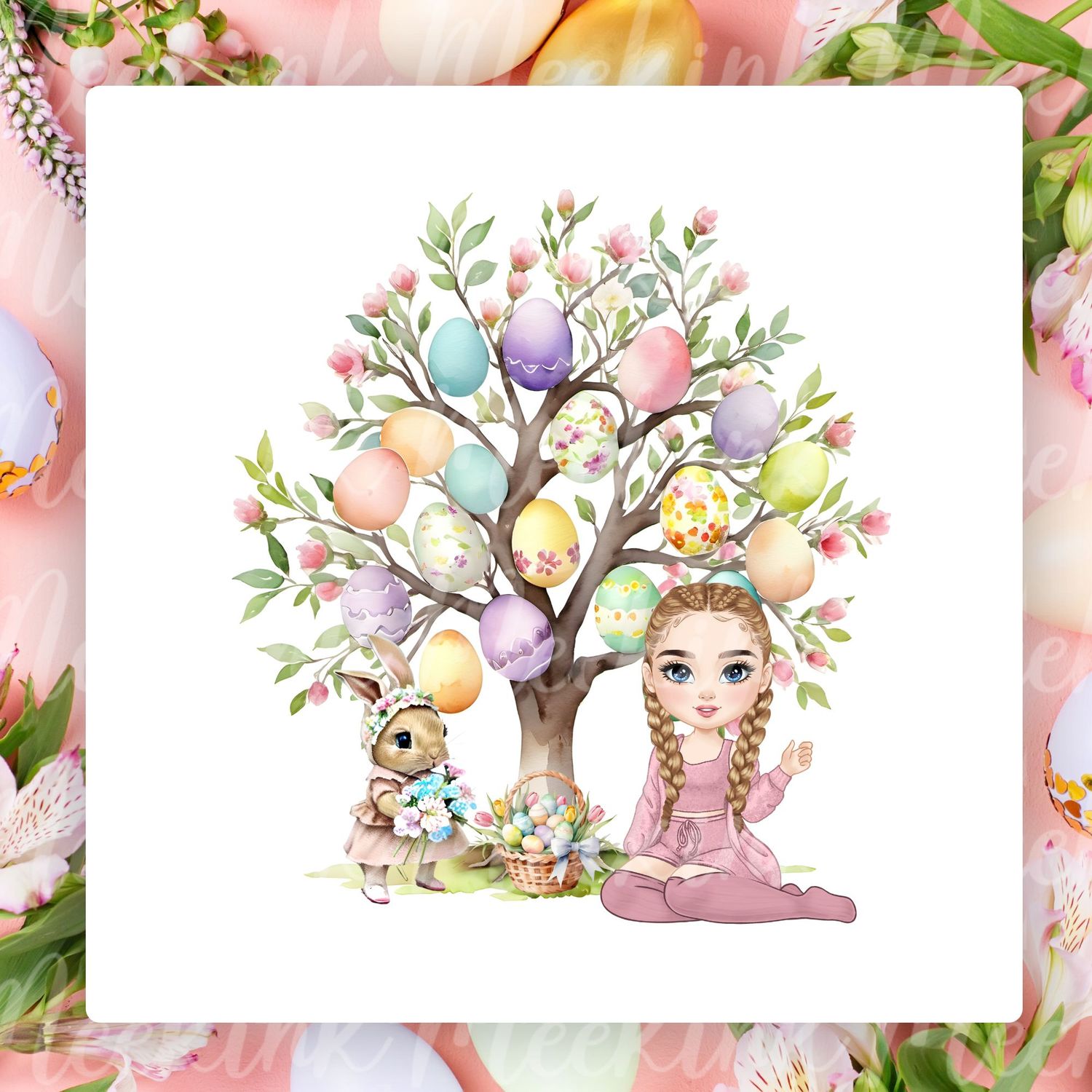 Easter Braided Hair Chibi Doll UVDTF or DTF Decal