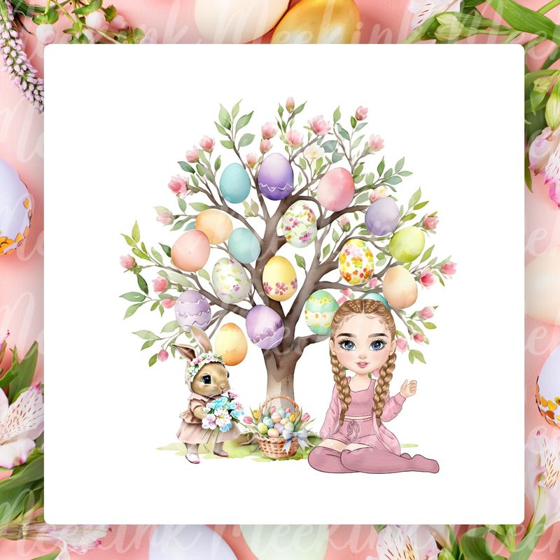 Easter Braided Hair Chibi Doll UVDTF or DTF Decal