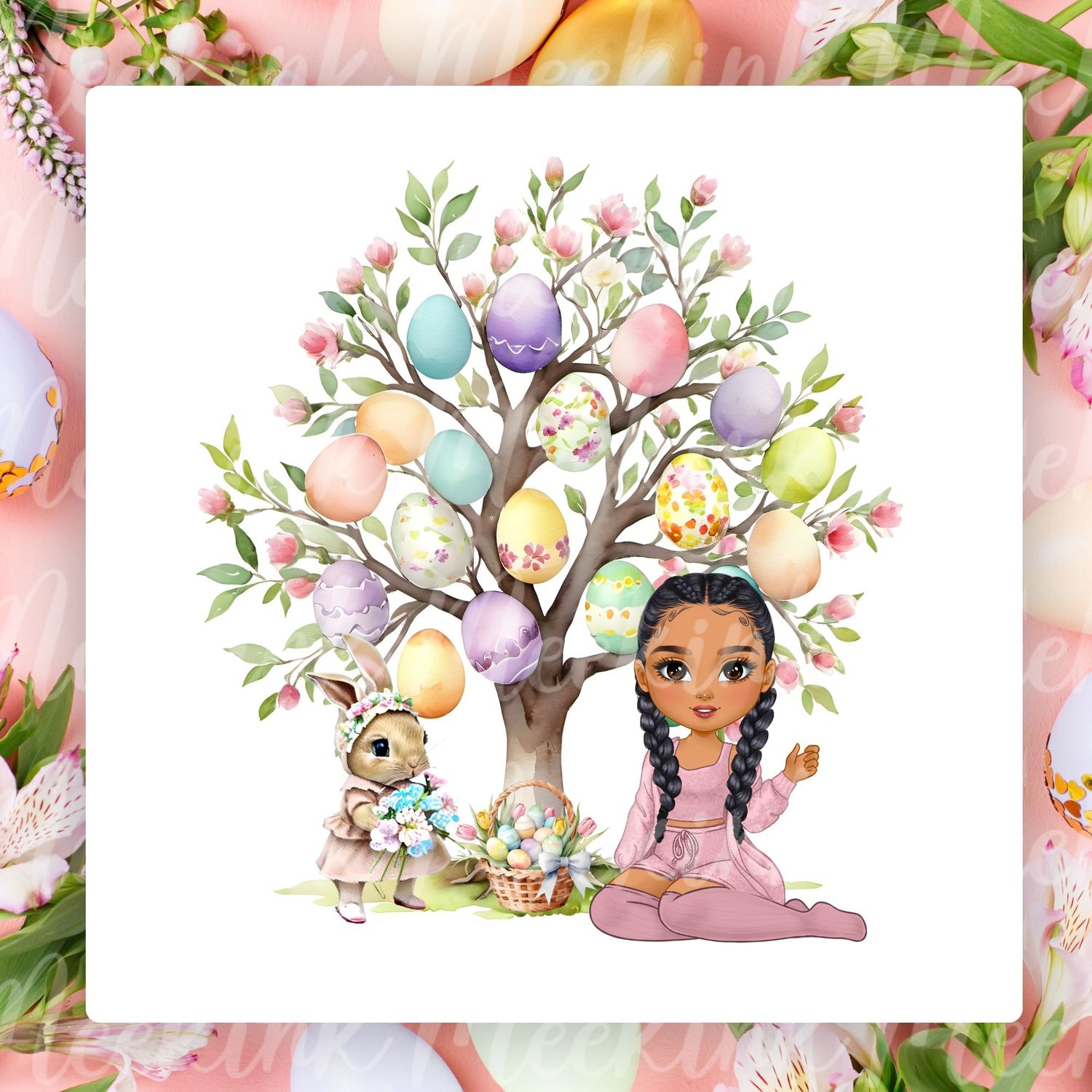 Easter Braided Hair Chibi Doll UVDTF or DTF Decal