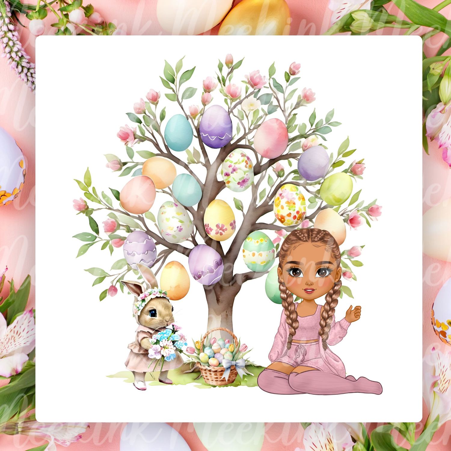 Easter Braided Hair Chibi Doll UVDTF or DTF Decal