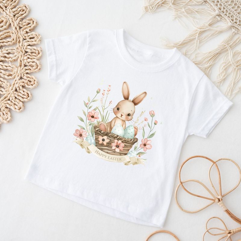 Cute Easter Neutral Bunny Basket UVDTF or DTF Decal