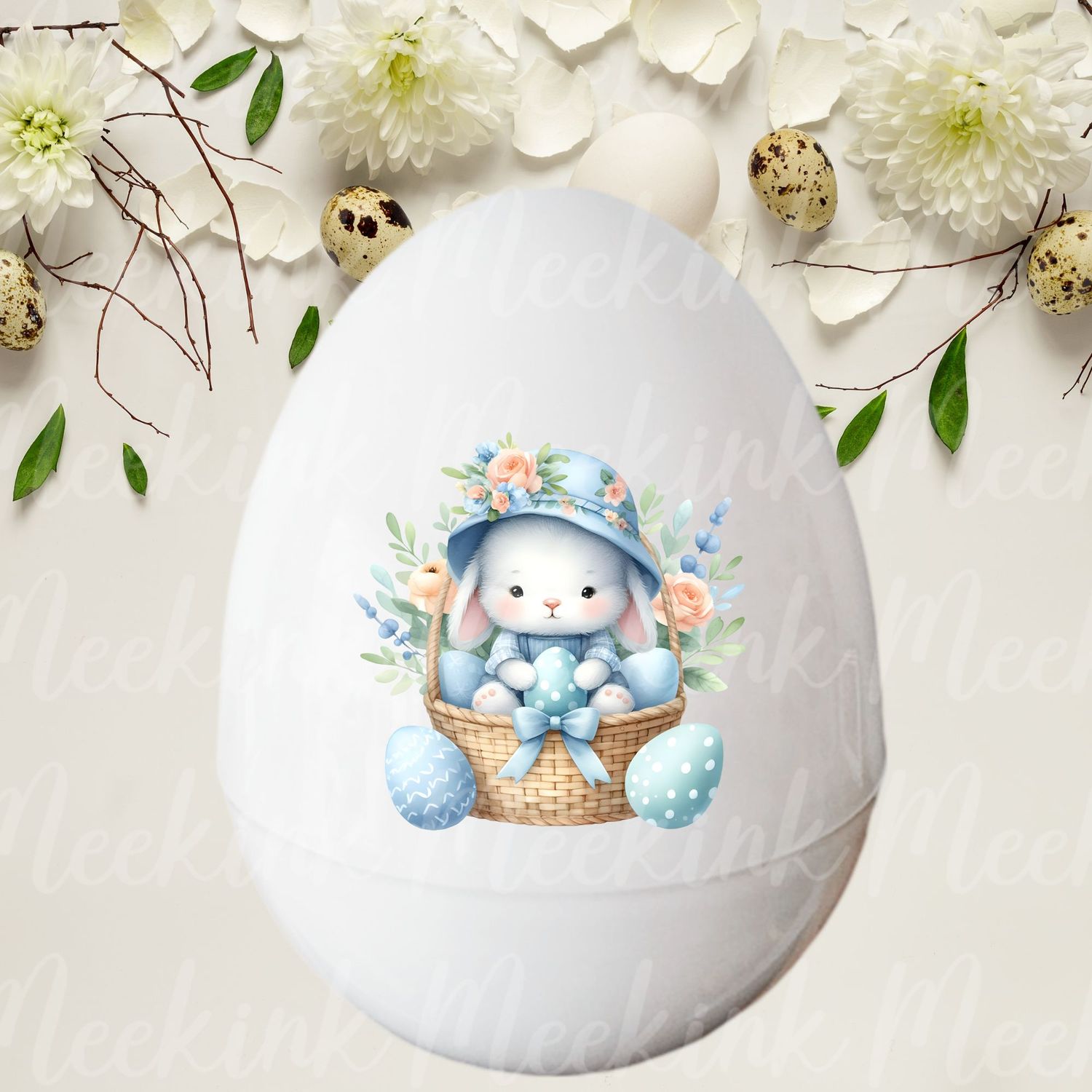Bunny Blue Basket Easter UVDTF or DTF Decal