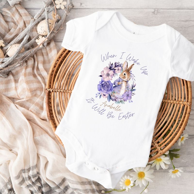 Violet Easter Bunny Personalised Baby Grow DTF Print