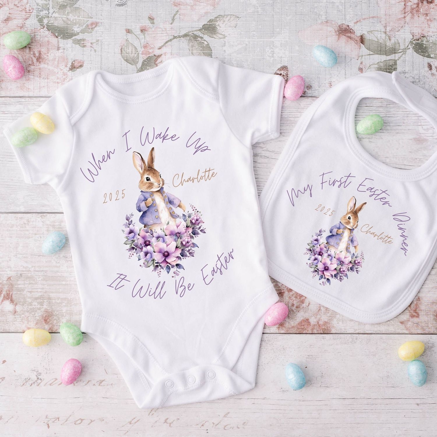 Violet Easter Bunny Personalised Set of 2 DTF