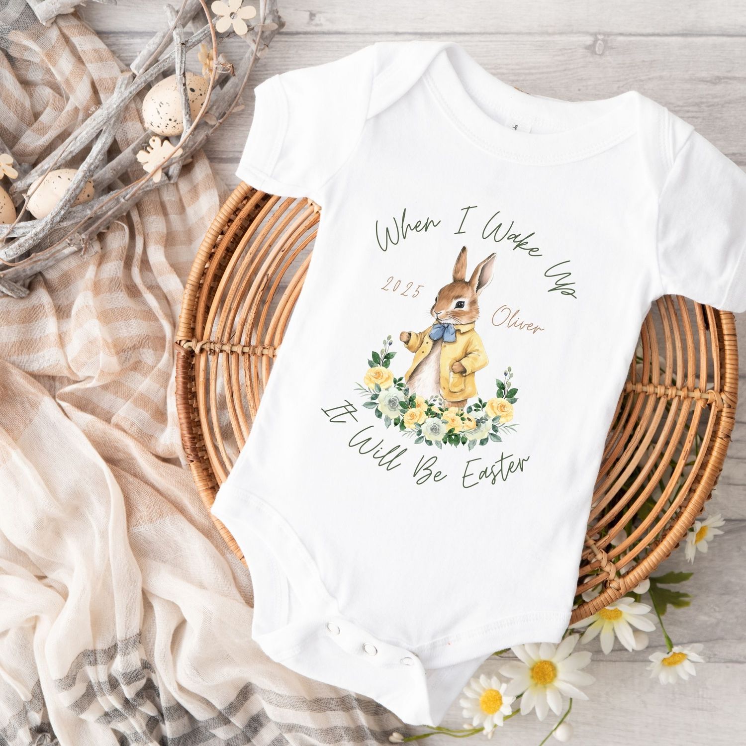 Parker Easter Bunny Personalised Baby Grow DTF Print
