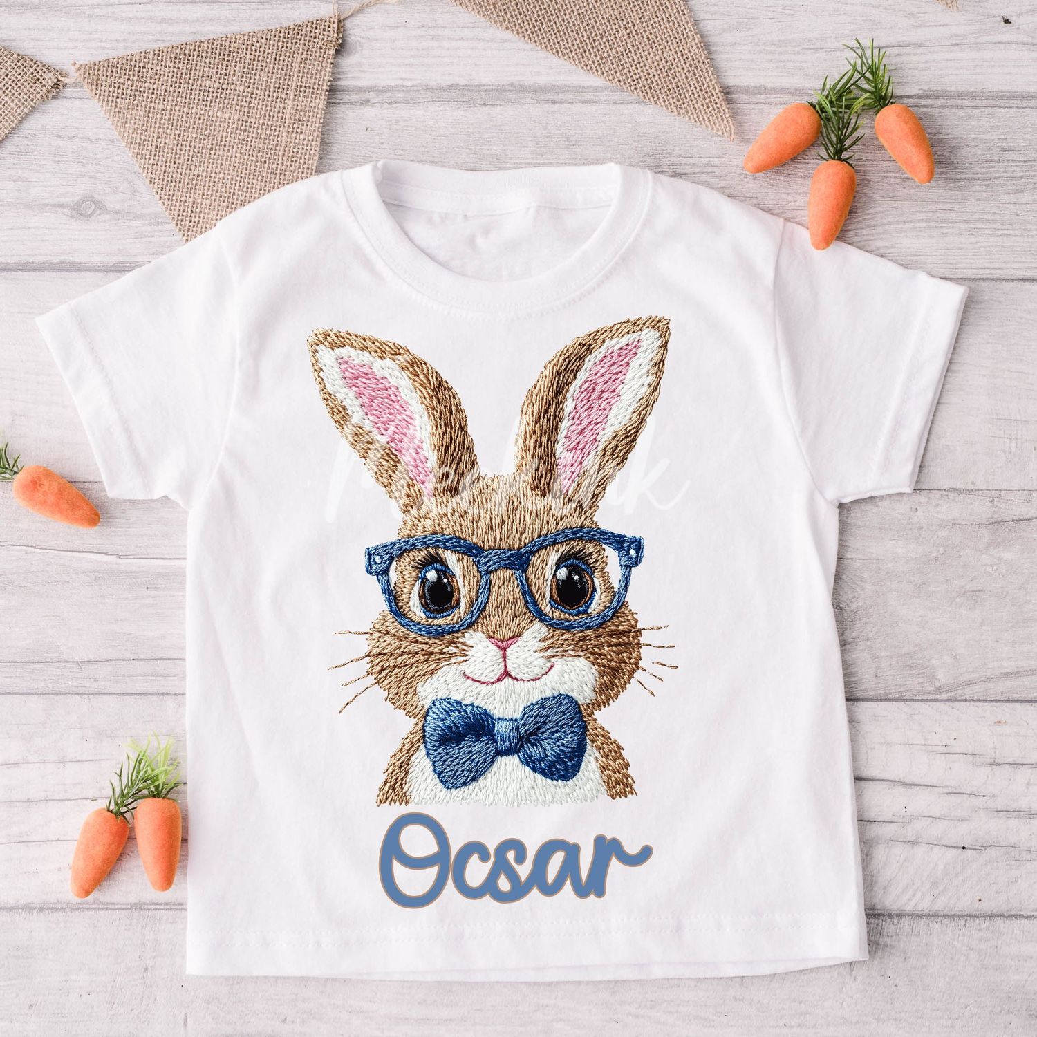 Faux Embroidery Effect Blue Rabbit Personalised DTF Decal