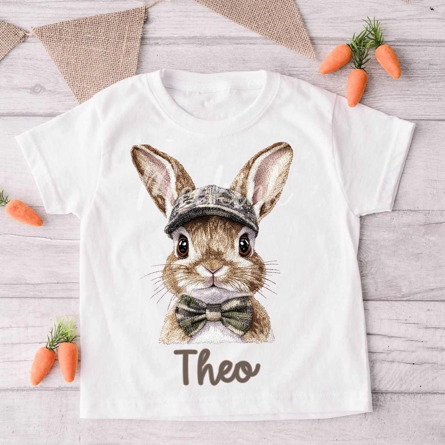 Faux Embroidery Effect Neutral Rabbit Personalised DTF Decal