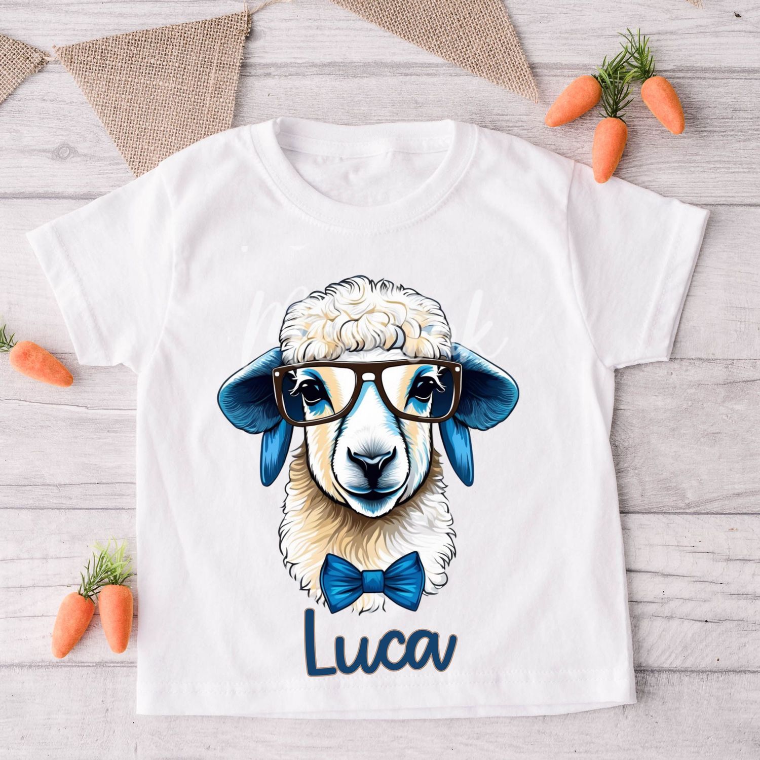 Faux Embroidery Effect Blue Lamb Personalised DTF Decal