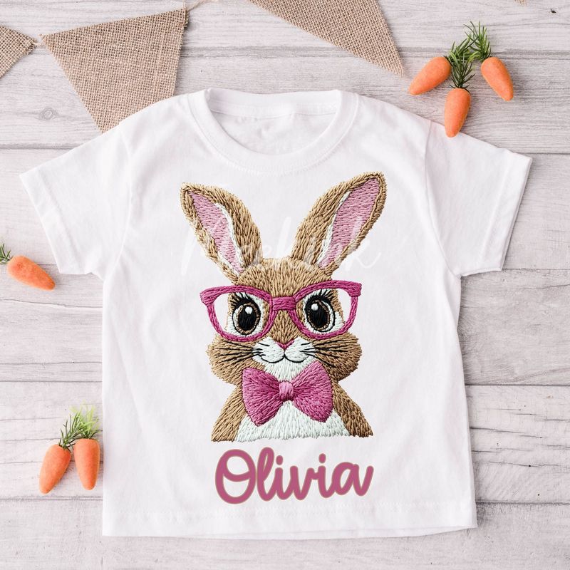 Faux Embroidery Effect Pink Rabbit Personalised DTF Decal
