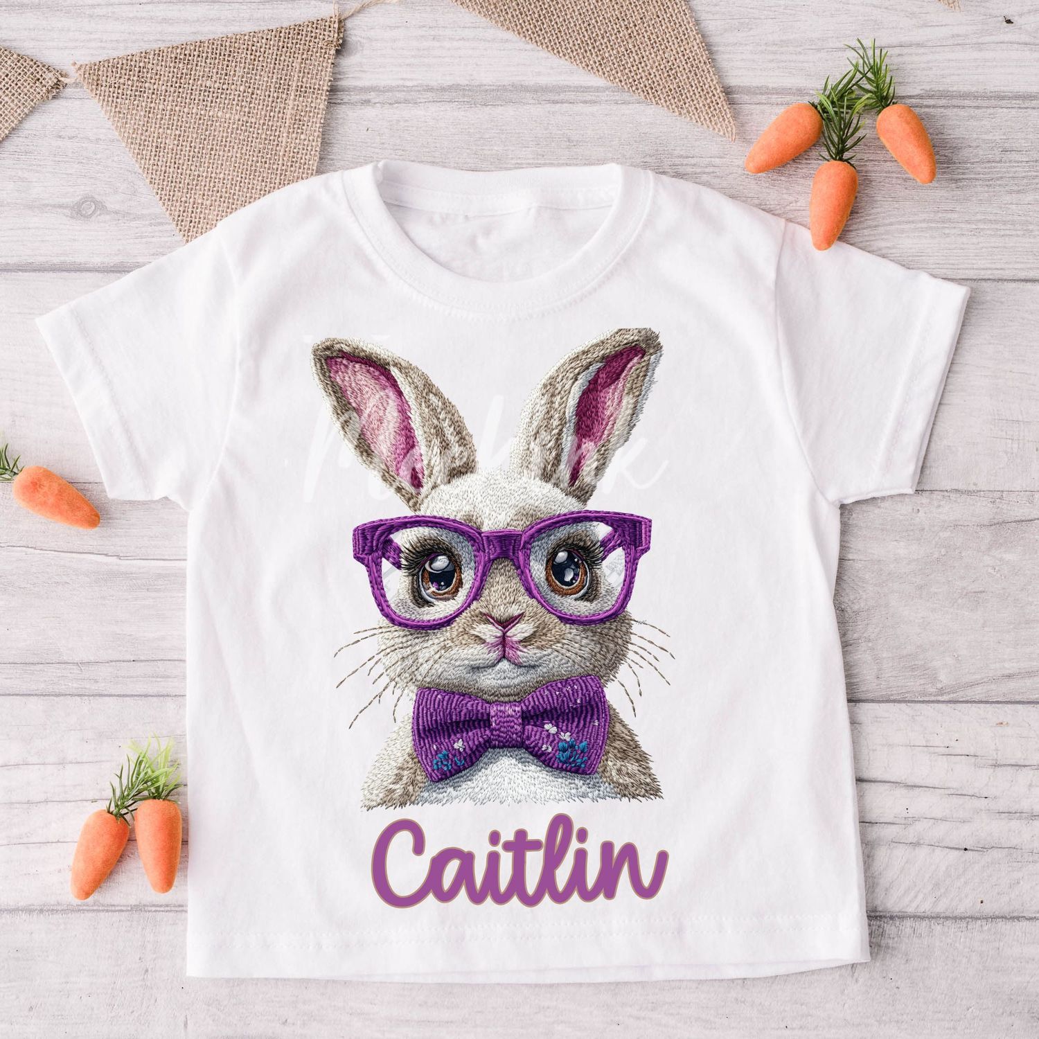 Faux Embroidery Effect Purple Rabbit Personalised DTF Decal